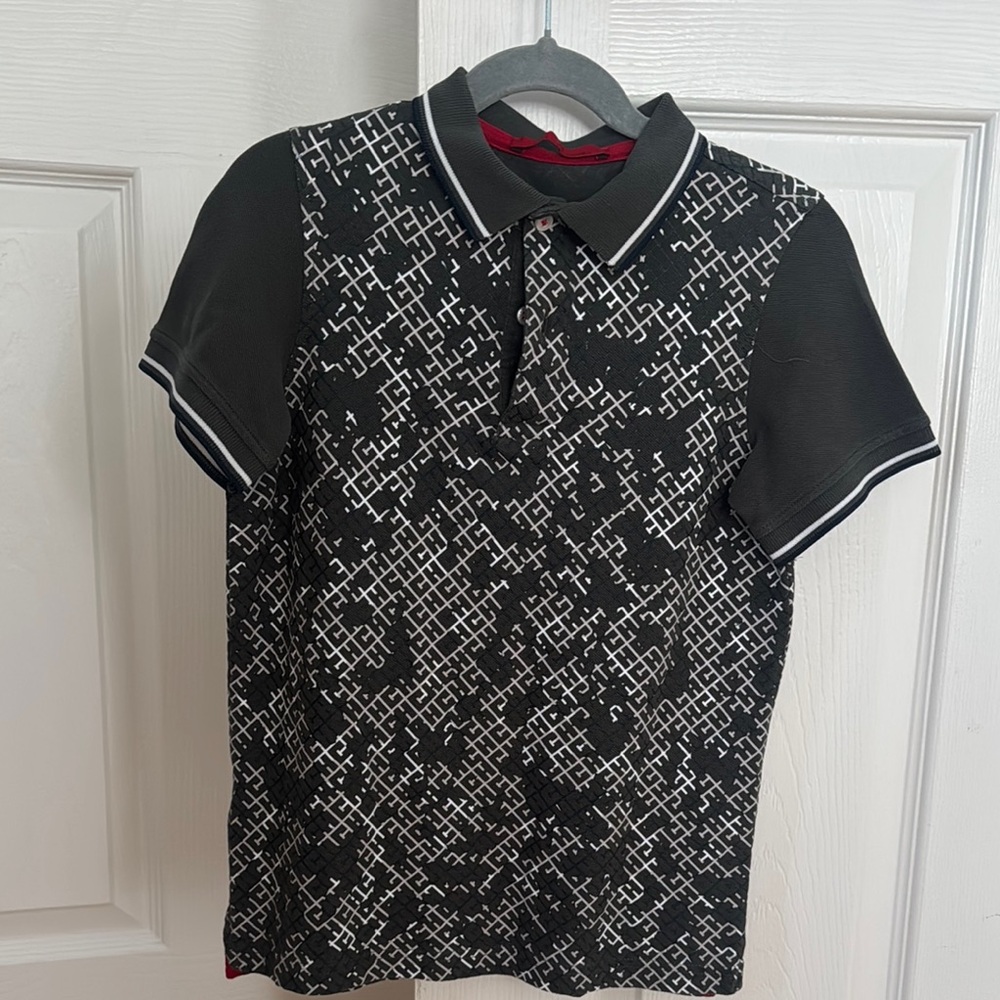 Carolina Herrera Black and White Geometric Polo Shirt